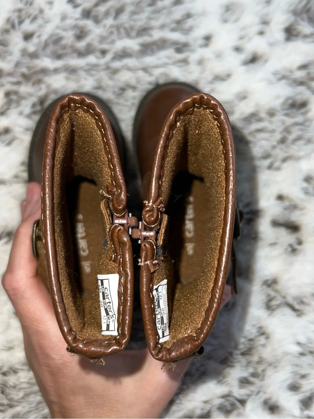 Carter's Girls Faux Leather Brown Riding Boots Size 5 Zip Up Shoes